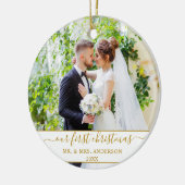 スクリプトスタイリッシュの初めてのクリスマス金ゴールド セラミックオーナメント (左)