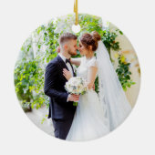 スクリプトスタイリッシュの初めてのクリスマス金ゴールド セラミックオーナメント (裏面)