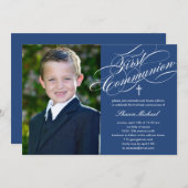 スクリプトスタイリッシュの最初のコミュニティ招待状 – 青 招待状 (正面/裏面)