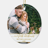 スクリプトスタイリッシュを作成する初めてのクリスマス金ゴールドカップル セラミックオーナメント (左)