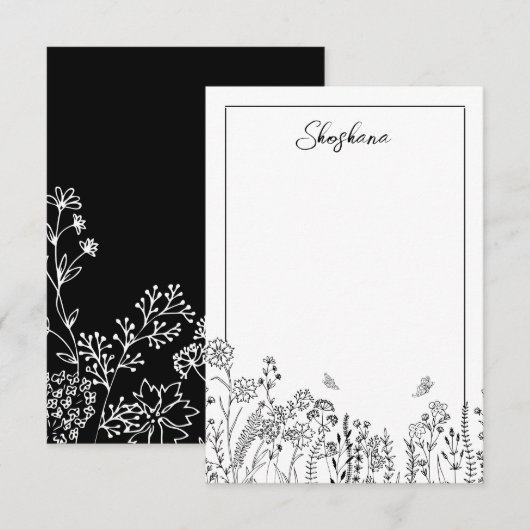 スクリプトスタイリッシュフローラスケッチノートカード ノートカード (正面/裏面)