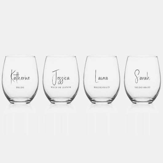 スクリプトスタイリッシュブライダルパーティパーソナライズされた ステムなしワイングラス (正面)