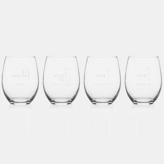 スクリプトスタイリッシュブライダルパーティパーソナライズされた ステムなしワイングラス (裏面)