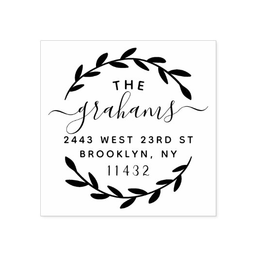 スクリプトスタイリッシュボタニカルファミリー差出人住所 ラバースタンプ (インプリント)