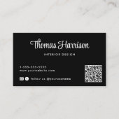 スクリプトスタイリッシュQRコードブラック 名刺 (正面)