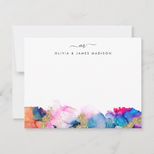 スクリプトスワッシュモノグラムカップル虹アルコールインク ノートカード (正面)