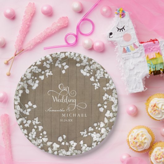 スクリプトタイポグラフィカントリー西ベビーズブレス ペーパープレート (パーティー)