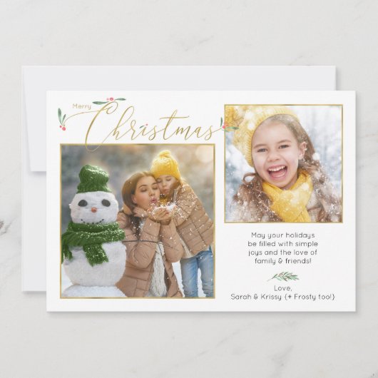 スクリプトタイポグラフィミニマル2フォト金ゴールド&ホワイト シーズンカード (正面)