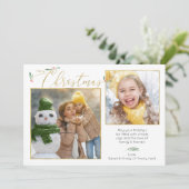 スクリプトタイポグラフィミニマル2フォト金ゴールド&ホワイト シーズンカード (スタンド正面)