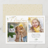 スクリプトタイポグラフィミニマル2フォト金ゴールド&ホワイト シーズンカード (正面/裏面)