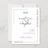 スクリプトタイポグラフィモノグラム結婚式の日付を保存 マグネット招待状 (正面)