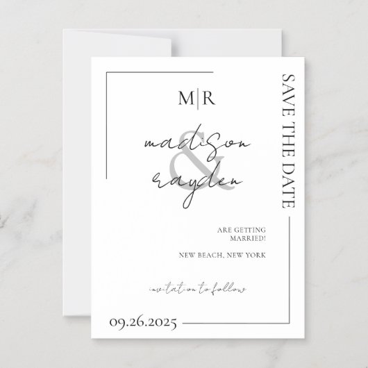 スクリプトタイポグラフィモノグラム結婚式の日付を保存 マグネット招待状 (正面)
