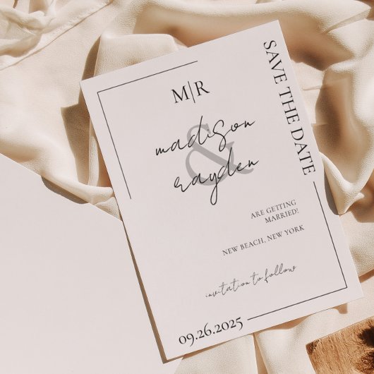 スクリプトタイポグラフィモノグラム結婚式の日付を保存 マグネット招待状
