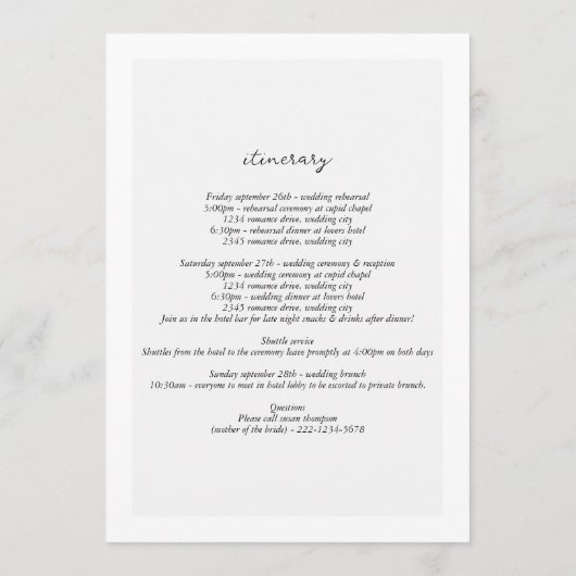 スクリプトタイポグラフィ結婚式 プログラムの日程 プログラム (裏面)