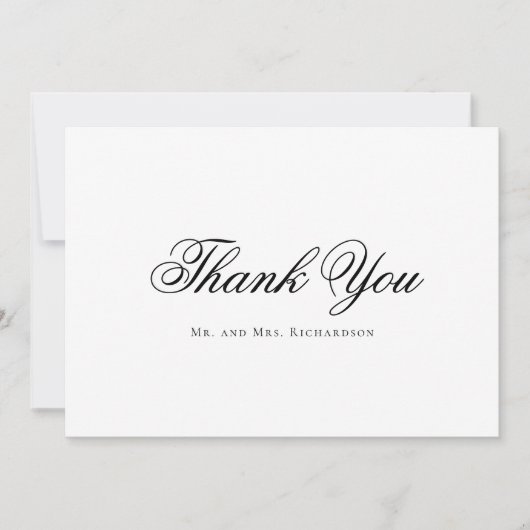 スクリプトタイポグラフィ結婚白黒の写真 サンキューカード (正面)