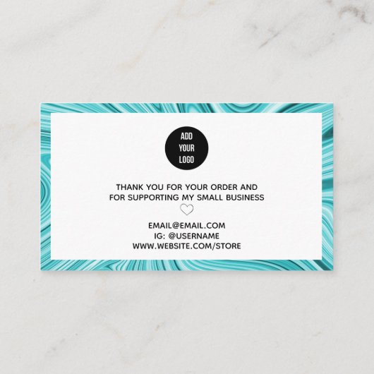 スクリプトティール（緑がかった色）の大理モダン石をありがとうターコイズ 名刺 (裏面)