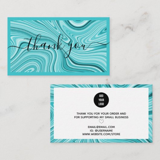 スクリプトティール（緑がかった色）の大理モダン石をありがとうターコイズ 名刺 (正面/裏面)