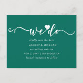 スクリプトティール（緑がかった色）緑のハート日付を保存する 案内ポストカード (正面)