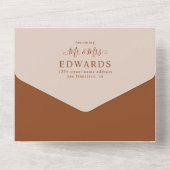 スクリプトテラコッタボヘミアンウェディングRSVP QRコード オールインワン招待状 (裏面)