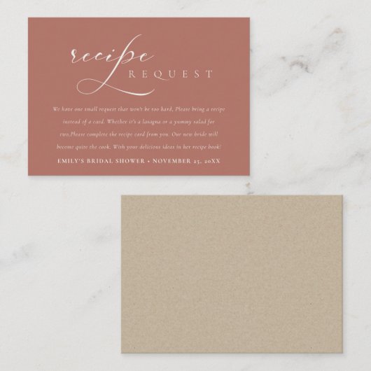 スクリプトテラコッタレシピ要求ブライダルシャワー エンクロージャーカード (正面/裏面)