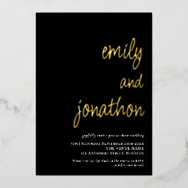 スクリプトネーム QR コード ウェディング ブラック ラグジュアリー 箔招待状