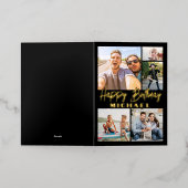 スクリプトハッピーバースデーモダンブラック5フォトコラージュ 箔グリーティングカード (外側レイダウン)
