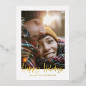 スクリプトハッピーホリデーズグリーンタータンチェック写真 箔シーズンカード (正面)