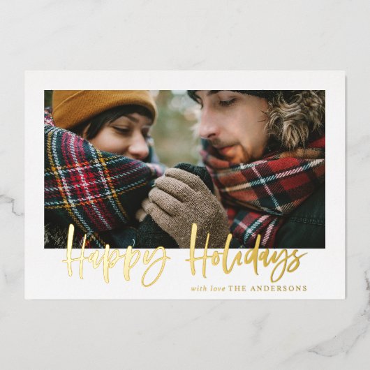スクリプトハッピーホリデーズグリーンタータンチェック写真 箔シーズンカード (正面)
