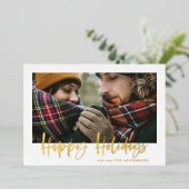 スクリプトハッピーホリデーズグリーンタータンチェック写真 箔シーズンカード (立ち正面)