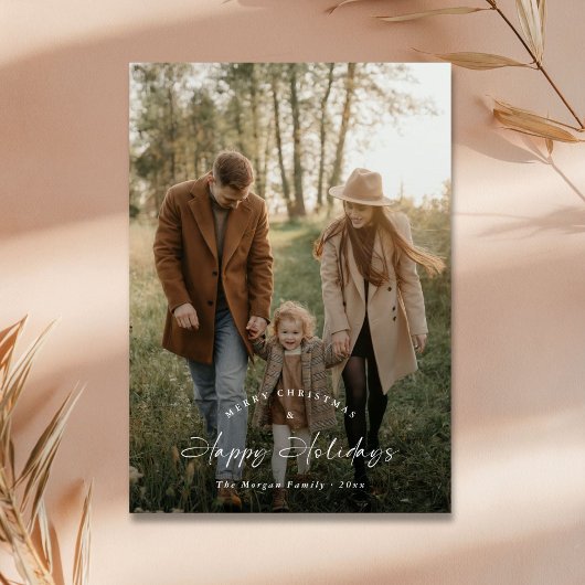 スクリプトハッピーホリデーズファミリーフォトクリスマスカード シーズンカード