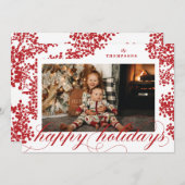 スクリプトハッピーホリデーズレッドベリーフォトカード シーズンカード (正面/裏面)