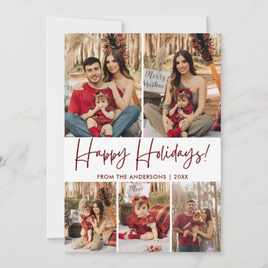 スクリプトハッピーホリデー5家族の写真モダン シーズンカード (正面)