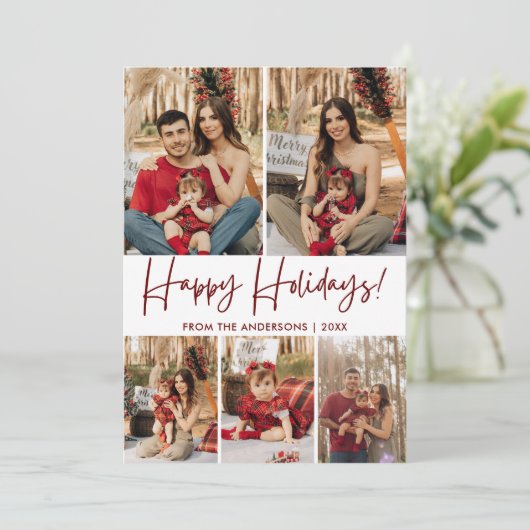 スクリプトハッピーホリデー5家族の写真モダン シーズンカード (スタンド正面)