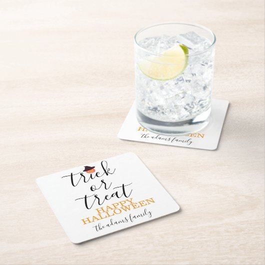 スクリプトハロウィンモダンのトリックまたは処理 スクエアペーパーコースター (インサイチュ)