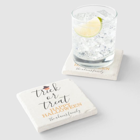 スクリプトハロウィンモダンのトリックまたは処理 ストーンコースター (横)