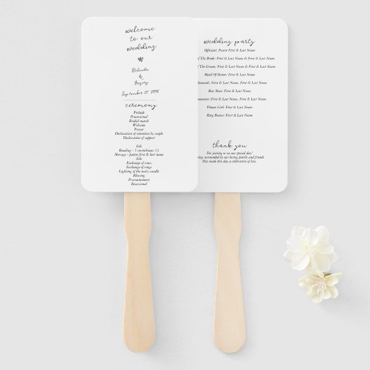 スクリプトハンド書タイポグラフィ結婚式 プログラム ハンドファン (正面&裏面)