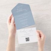スクリプトハートダスティブルーQRコー結婚ド オールインワン招待状 (貼ってはがせる)
