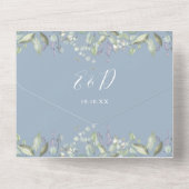 スクリプトハートフローラQRコードほこりっぽいブルー結婚ズ オールインワン招待状 (裏面)