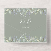 スクリプトハートフローラQRコードSage Green 結婚's オールインワン招待状 (裏面)