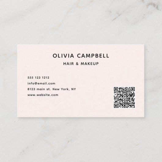 スクリプトハートミニマルQRコードパステルピンク 名刺 (裏面)