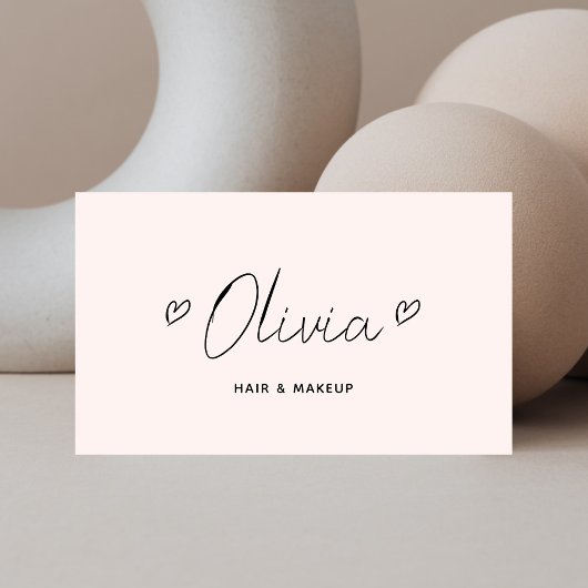 スクリプトハートミニマルQRコードパステルピンク 名刺