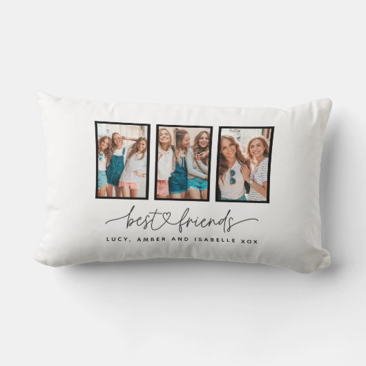 スクリプトハートモダンの数々の写真の最高の友人 ランバークッション (裏面)