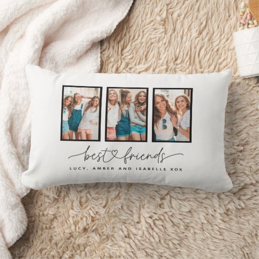 スクリプトハートモダンの数々の写真の最高の友人 ランバークッション (ブランケット)