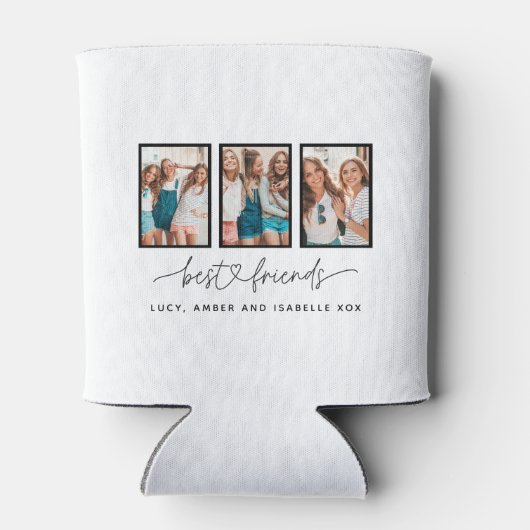 スクリプトハートモダンの数々の写真の最高の友人 缶クーラー (裏面)