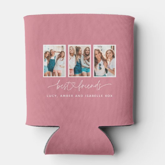 スクリプトハートモダンの数々の写真の最高の友人 缶クーラー (裏面)