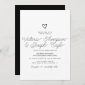 スクリプトハート傾斜白黒モダン結婚の 招待状 (正面/裏面)