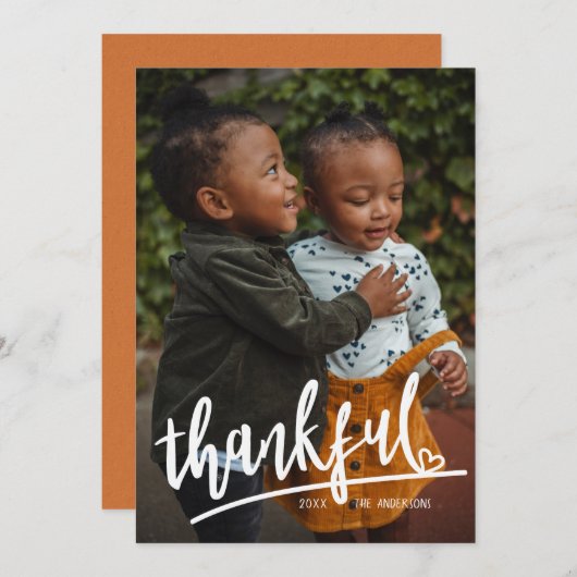 スクリプトハート感謝独身の写真感謝祭 シーズンカード (正面/裏面)