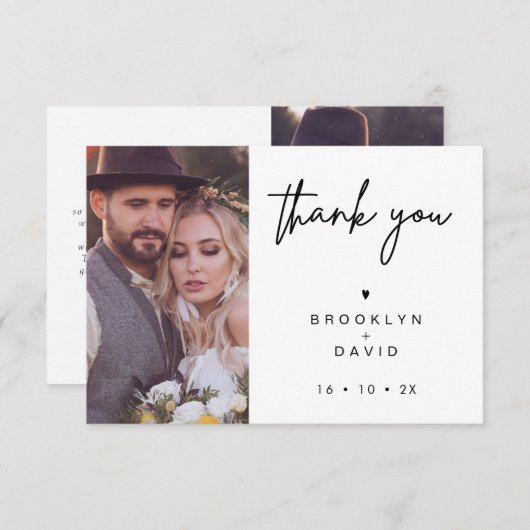 スクリプトハート結婚のサンキューカード 招待状 (正面/裏面)