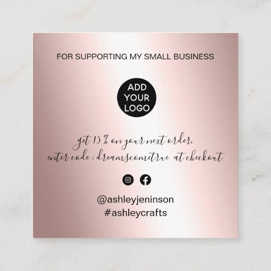 スクリプトバラ金ゴールドの金属的な感謝してい順序を入力 スクエア名刺 (裏面)