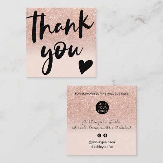 スクリプトバラ金ゴールドグリッターグラデーションの感謝してい順序 スクエア名刺 (正面/裏面)